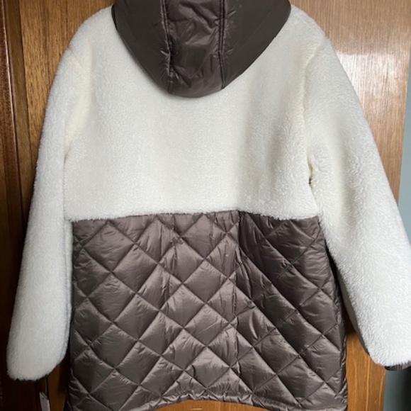 Sanctuary Brown and Cream Hooded Quilt Mixed Media Jacket - L - Picture 2 of 7